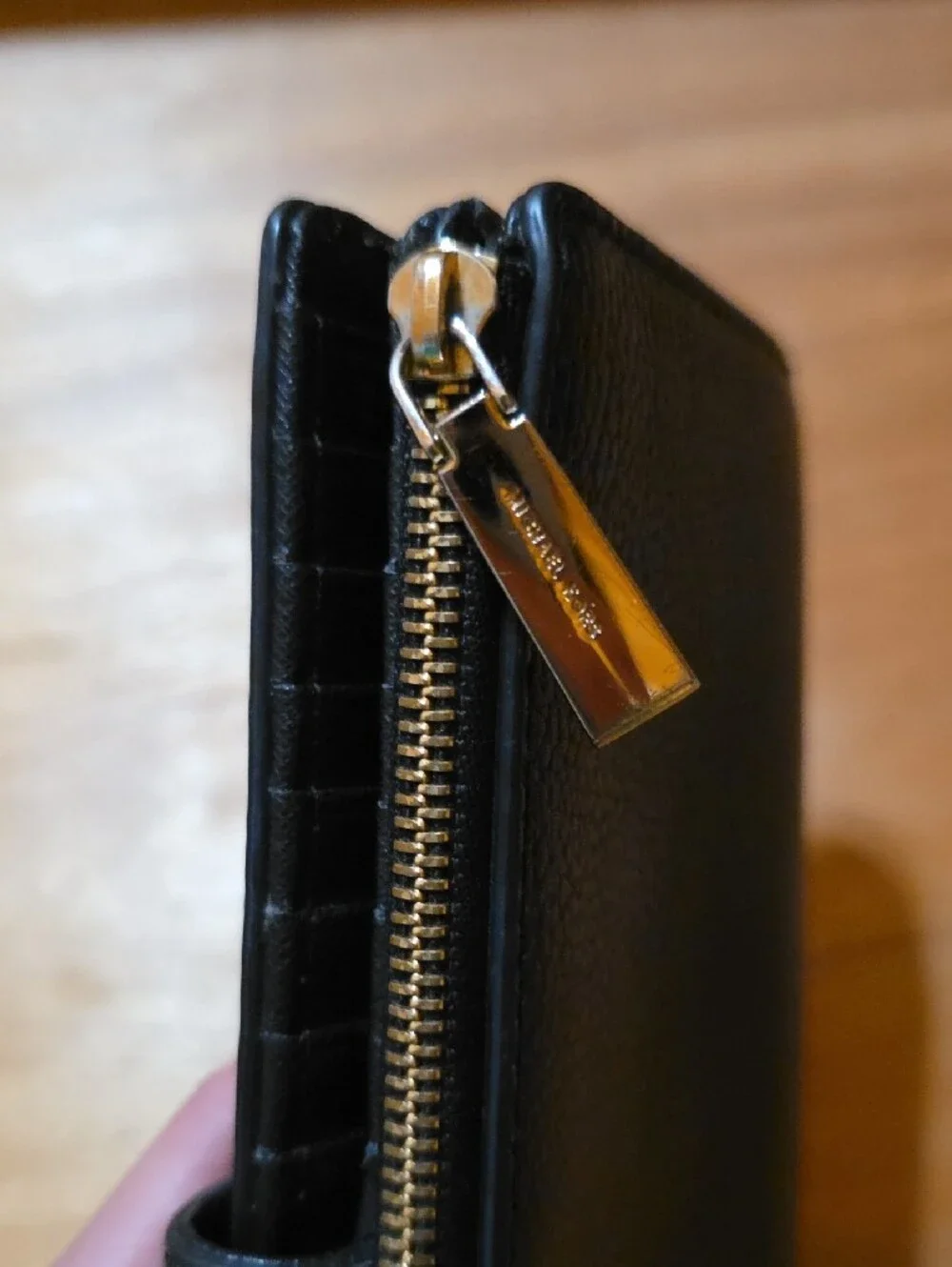 Michael Kors Pebbled Leather Accordion Wallet Black Gold Hardware